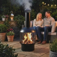 Outsunny Chimney Fire Pit, Portable Wood Burning Firepit with Poker, Charcoal Grid, Outdoor Fireplace for Garden Patio, Black(m-2)