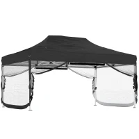 Outsunny 3 x 4.5 m Pop Up Gazebo with Mesh Nettings, UPF50+ Heavy Duty Outdoor Garden Party Tent Marquee, Black(m-1)