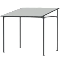 Outsunny 2.4 x 2.4 m Wall Mounted Pergola Gazebo with PA Coating Fabric, Metal Frame, UPF30+, Lean to Garden Gazebo, Light Grey(m-11)