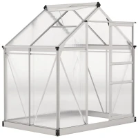 Outsunny Polycarbonate Greenhouse, Large Walk-In Green House with Slide Door and Window, Aluminium Frame, 6x4ft, Silver Tone(m-1)