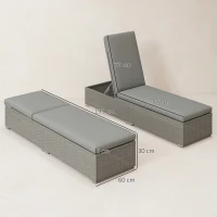 Outsunny Rattan Sun Lounger, Five-Position Reclining Garden Lounger Bed with Cushion, Light Grey(m-3)