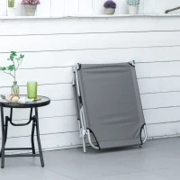 Outsunny Reclining Sun Lounger Chair Folding Camping Bed with 4-Position Adjustable Backrest, Grey(m-9)