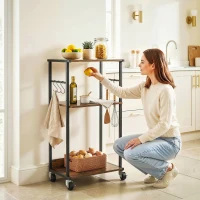 HOMCOM Table d'imprimante industrielle 3 niveaux, roues et crochets, Marron Rustique.(m-4)