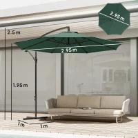 Outsunny 3 m Overhanging Cantilever Parasol, with Cross Base - Dark Green(m-3)