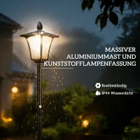 Outsunny Solar Tuinlantaarn, Weerbestendige Staande Lamp 160 cm Hoog, met LED, 10 Uur Verlichting, IP44, Voor Buiten, Zwart(m-6)