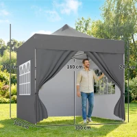 Outsunny 3 x 3 m Pop Up Gazebo with Sidewalls, UPF50+ Heavy Duty Garden Party Tent Marquee with Wheeled Carry Bag, Dark Grey(m-3)