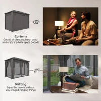 Outsunny 2 x 3.5 m Hardtop Gazebo with Galvanised Steel Roof, Waterproof Permanent Pavilion Garden Gazebo with Netting and Curtains for Patio, Deck, Dark Grey(m-7)