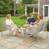 Outsunny Conjunto de Jardim para Terraço com Sofá 2 Lugares, 2 Poltronas e Mesa de Centro em Vidro Temperado 4 Peças Verde(m-5)