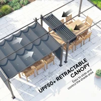 Outsunny 4 x 3 m Garden Pergola with Retractable Roof Canopy and Roll-Up Sides, Outdoor Gazebo Pergola Kit, Dark Grey(m-5)