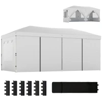 Outsunny 3 x 6 m Pop Up Canopy with UV50+ Protection Garden Gazebo with 6 Sidewalls, White(m-11)
