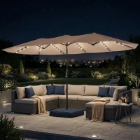 Outsunny Patio Umbrella Double-Sided Outdoor Umbrella with Solar Lights Base, Khaki(m-2)