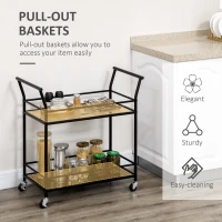 Wózek kuchenny HOMCOM z 4 kółkami, 2 półki i uchwytami, 75 cm x 40 cm x 80 cm, Czarny(m-4)