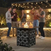 Outsunny Square Propane Gas Fire Pit Table,12 KW Firepit Outdoor Patio Heater with Glass Wind Guard, Lava Rocks, Gas Tank Holder(m-9)