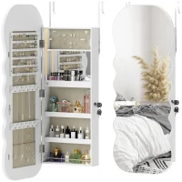 HOMCOM Miroir-coffre à bijoux avec lumière LED monté au mur ou sur la porte avec serrure miroir en pied blanc(m-1)