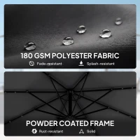 Outsunny 3 m Cantilever Parasol with Solar LED Lights Garden Umbrella with Cross Base, Black(m-7)