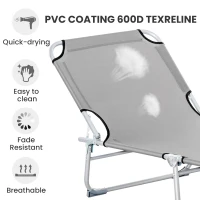 Outsunny Reclining Sun Lounger Chair Folding Camping Bed with 4-Position Adjustable Backrest, Grey(m-5)