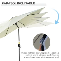 Outsunny Parasol de jardin extérieur Parasol droit inclinable Ø 3 m en métal Polyester 180g/m² manivelle inclinable Beige(m-4)