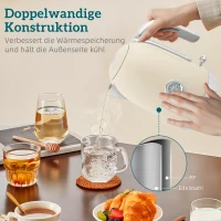 HOMCOM Wasserkocher- und Toaster-Set, 2200W, 7 Bräunungsstufen, versch. Funktionen, Creme(m-5)