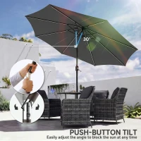 Outsunny 3 m Garden Parasol Umbrella with 112 Solar Powered LED Lights, Patio Umbrella with Crank Handle, Grey(m-8)