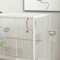 PawHut Cage pour oiseaux sur roulettes avec mangeoires, perchoirs, balançoire et plateau amovible 48x46x78 cm Blanc(m-5)