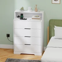 HOMCOM Cassettiera per Camera da Letto con Ripiano Aperto e Stazione di Ricarica, Porta USB e Porta USB-C, 80x40x120 cm, Bianco(m-2)