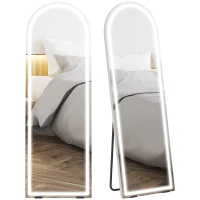HOMCOM Oglindă de Podea Corp Întreg cu Lumină 150x50cm Arcuată fără Ramă 3 Temperaturi de Culoare Luminozitate Reglabilă Transparent(m-7)