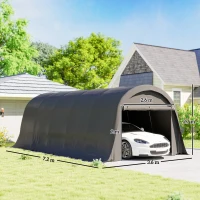 Outsunny Carport cort garaj 3,6 x 7,2 m adăpost exterior pentru mașină cort de depozitare cu pereți laterali detașabili, gri închis(m-3)