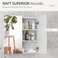 kleankin Dulap cu Oglindă pentru Baie cu 2 Uși Soft Close, 60x15x60 cm, Rafturi Reglabile, Dulap Suspendat Spațiu Economic, Alb Lucios(m-5)