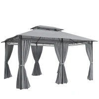 Outsunny Gazebo da Giardino con Tende, Tetto Ventilato, Grigio Scuro(m-1)
