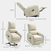 HOMCOM Poltrona Alzapersona Elettrica Reclinabile con Telecomando e Tasca in Tessuto, Beige(m-4)
