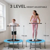 HOMCOM 40" Fitness Trampoline with Adjustable Handle, Rebounder Trampoline, Mini Jumper for Indoor Exercise Workout, Blue(m-4)