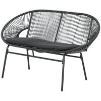 Outsunny Canapé de Jardin 2 Places en rotin PE et Acier avec Coussins et Accoudoirs, 132x72x83 cm, Nero