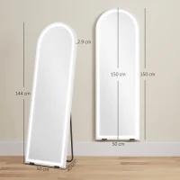 HOMCOM Oglindă de Podea Corp Întreg cu Lumină 150x50cm Arcuată fără Ramă 3 Temperaturi de Culoare Luminozitate Reglabilă Transparent(m-3)