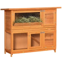 PawHut Conejera de Madera Exterior de 2 Niveles Jaula para Conejos con Techo de Asfalto Abrible Rampa Puertas y 2 Bandejas Extraíbles 120x48x100 cm Madera Natural(m-10)