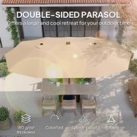 Outsunny Patio Umbrella Double-Sided Outdoor Umbrella with Solar Lights Base, Khaki(m-4)