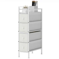 HOMCOM Cassettiera con 4 Cassetti, Cabina Armadio per Camera e Soggiorno, in Tessuto e Telaio in Acciaio, 20x43x81.5 cm, Bianco(m-6)