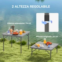 Outsunny Tavolo da Campeggio Pieghevole e Regolabile su 2 Altezze, in HDPE e Metallo, 86x86x74 cm, Bianco(m-6)