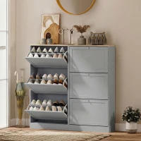 HOMCOM Meuble à chaussures 18 paires, armoire à chaussures avec 3 tiroirs rabattables, étagères réglables, 60x23,5x115cm, gris(m-8)