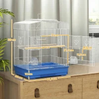 PawHut Cage pour oiseaux Volière en acier avec 2 mangeoires 2 perchoirs Balançoire et plateau amovible Poignée 46,5x36x59 cm Bleu(m-3)