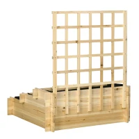 Outsunny Jardiniera cu 3 Niveluri cu Grilaj pentru Catarat Vita de Vie, Paturi Suprainaltate din Lemn pentru Gradina, Jardiniera in Aer Liber pentru Legume, Flori, Ierburi, Nuanta Natur(m-16)
