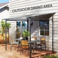 Outsunny 2.4 x 2.4 m Wall Mounted Pergola Gazebo with PA Coating Fabric, Metal Frame, UPF30+, Lean to Garden Gazebo, Light Grey(m-9)