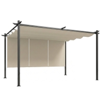 Outsunny Pérgola de Jardín 4x3 m con Techo Retráctil 3 Laterales Enrollables UPF30+ Cenador de Jardín para Patio Exterior Beige
