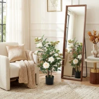 HOMCOM 90cm Artificial Rose Tree, Decorative Fake Plant with 344 Silk Leaves 17 Flowers for Outdoor Indoor Decor, White(m-2)