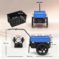 HOMCOM Rimorchio per bicicletta 40 kg in tessuto Oxford con catarifrangenti, 144x59x80 cm, Blu(m-3)