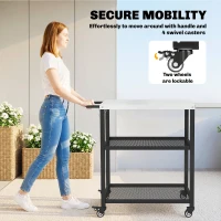 Outsunny Outdoor Grill Cart with Stainless Steel Tabletop, 3-Tier Pizza Oven Stand with Adjustable Shelf, Hooks, Wheels, Black(m-7)