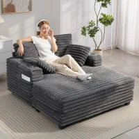 HOMCOM Chaiselongue 2 locuri canapea extensibilă mare 134 x 151 cm cu suport pentru pahare pentru living, gri(m-2)