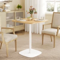 HOMCOM Tavolo da pranzo per 2 persone, Base quadrata in acciaio 60x60x75 cm, Legno naturale e bianco(m-2)