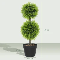 HOMCOM Set de 2 plante artificiale decorative, bile de buxus 60 cm cu ghiveci, plastic, verde(m-3)