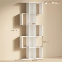 HOMCOM Bibliotecă în formă de S cu 5 niveluri pentru living dormitor studio birou 80x24x200 cm Alb(m-3)