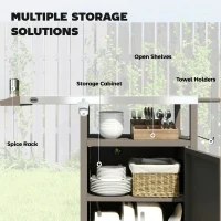 Outsunny Grill Cart with Stainless Steel Top, Pizza Oven Stand with Cabinet, Spice Rack, Towel Holder, Bottle Opener, Brown(m-5)